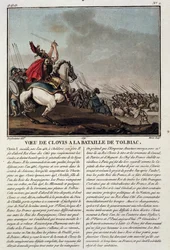 Clovis I. (ca. 466-511) in der Schlacht von Tolbiac, 496 n. Chr., graviert von Jean Baptiste Morret (fl. 1790-1820), 1791